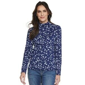 NWT CROFT&BARROW SIZE XL 100% COTTON LONG SLEEVE MOCK -NECK NAVY BUTTERFLY  hgd